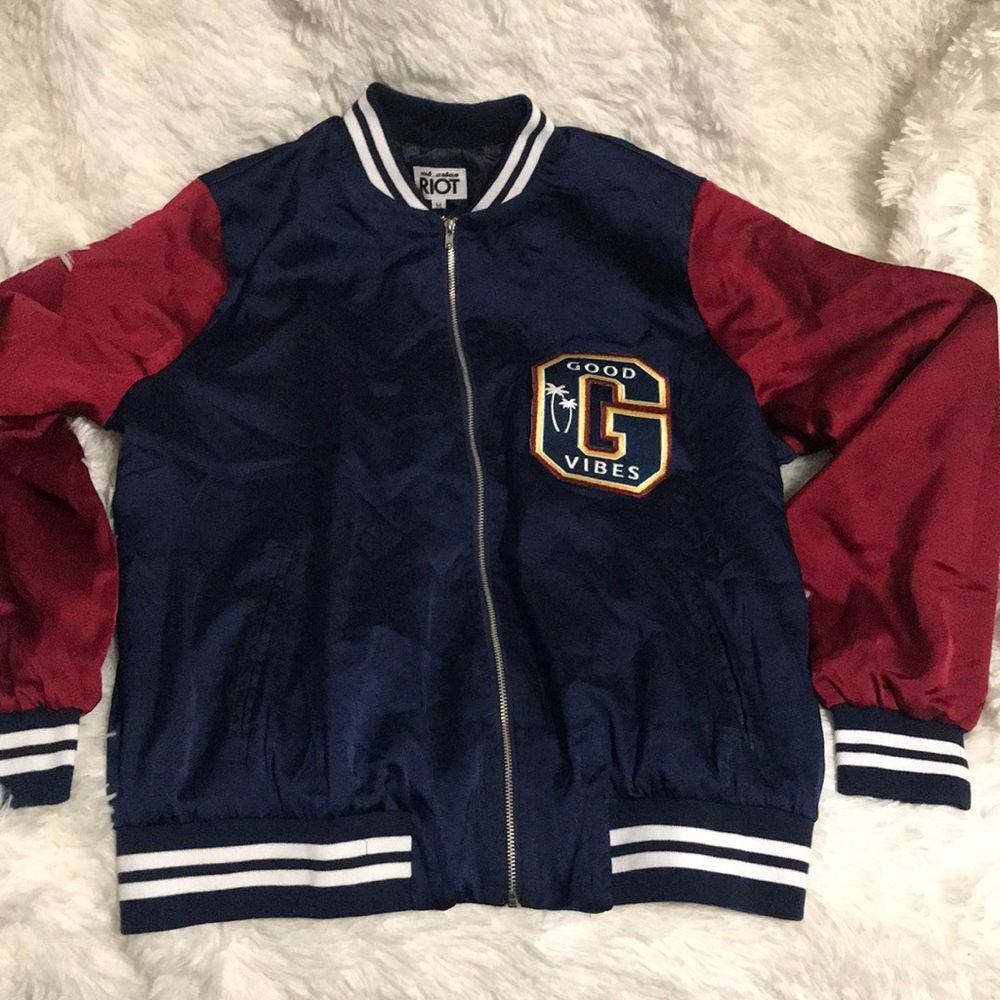 Suburban Riot Good Vibes Varsity Bomber Jacket | Y2K 90s Streetwear
